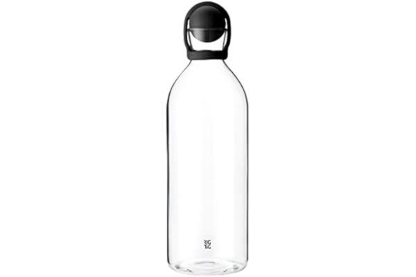Stelton RIG-TIG vattenkaraff COOL-IT – vattenkanna av glas, för vatten, kalla drycker, juice, iste – återanvändbar, klar kanna med gummikulförslutning – diskmaskinssäker – 1,5 liter, svart