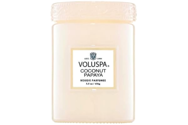 Voluspa  Coconut Papaya Candle | Liten glasburk | 155 g | 50 timmars brinntid | Handhällt kokosvax + alla naturliga vekar för en ren bränning | vegansk | hälld i USA