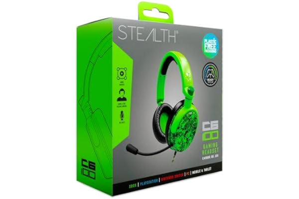 Stealth STEALTH C6-100 Gaming Headset Neon Green Digital Camo, Multi-Platform Compatible with XBox One, Series S/X, PS4/5, Switch, PC, Mobile and Tablet with Powerful 40mm Speakers, 3.5mm Jack