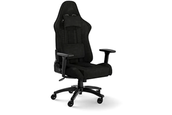 Corsair  TC100 Relaxed Gamingstol – tyg – design inspirerad av racingsport – ländryggskudde – avtagbar nackkudde av minnesskum – justerbara armstöd – svart
