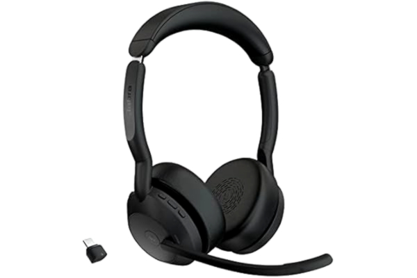 Jabra  Evolve2 55 trådlöst stereoheadset med Jabra Air Comfort-teknik, mikrofoner med brusreducering och ANC – certifierat för MS Teams, fungerar med alla andra plattformar – svart