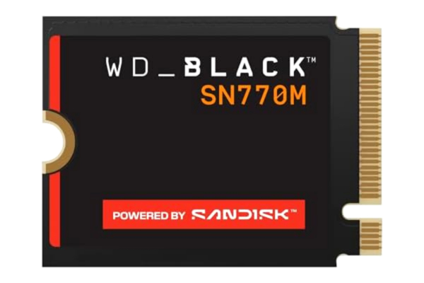 WD _BLACK 2TB SN770M M.2 2230 NVMe SSD för handhållna spelenheter och kompatibla bärbara datorer. Hastigheter upp till 5 150 MB/s, TLC 3D NAND, bra för Asus ROG Ally, Steam Deck och Microsoft Surface