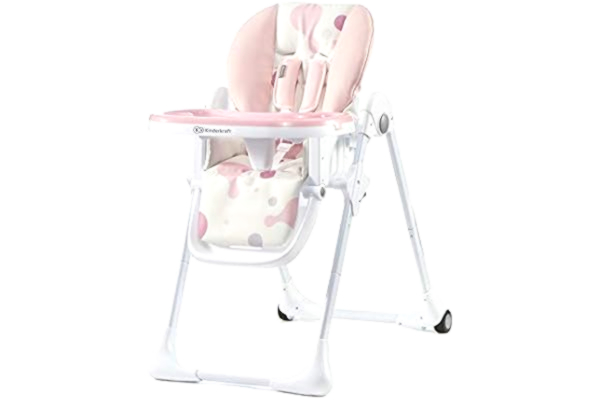 KinderKraft Kinderkraft YUMMY, Multifunktionel højstol, Hårdt sæde, Lyserød, Monokromatisk, 5-punkt, Imiteret læder