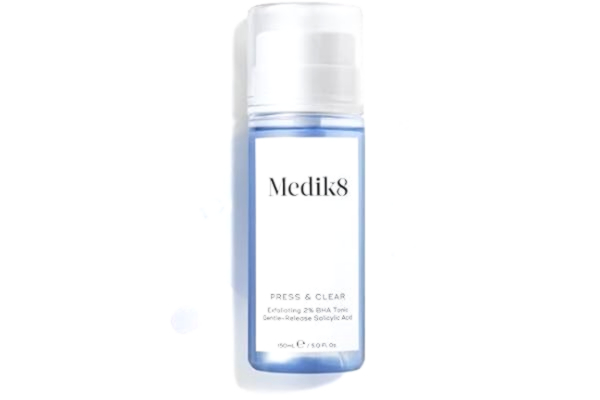 Medik8  Press & Clear - Exfolierande 2 % BHA-klargörande toner - salicyl- och tranexaminsyra - minskar fläckar, pormaskar och oljighet - 150 ml