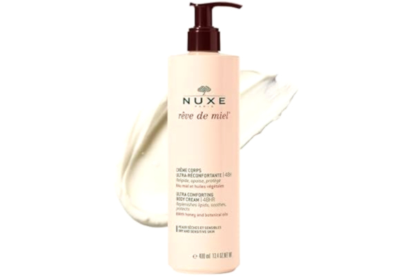 Nuxe  Rêve de Miel ultrakomfort kroppskräm 400 ml, 48 timmars fuktgivande kroppskräm, minskar rodnad och lugnar tuggningskänslor, för varaktig komfort, vegansk formel