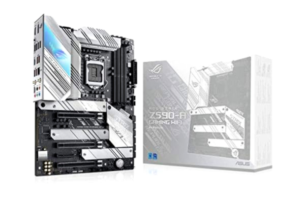 Asus ROG STRIX Z590-A GAMING WIFI Carte mère gaming Intel LGA 1200 ATX (PCIe 4.0, 14+2 phases d'alimentation, WiFi 6, Intel 2.5Gb Ethernet, 3x M.2 slots, USB 3.2 Gen 2x2 USB Type-C, SATA, Aura Sync RGB)