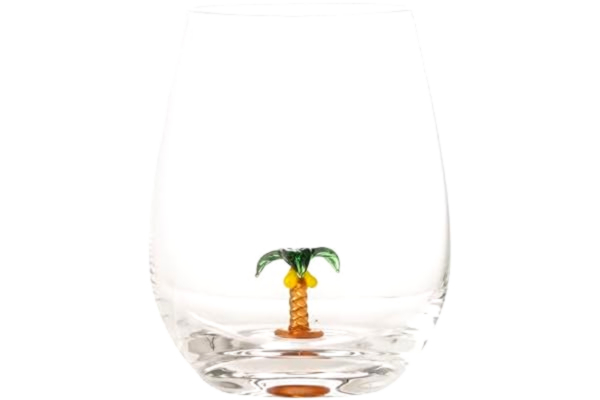Bloomingville  Misa dricksglas � klart, 560 ml munbl�st glas med handdekorerat palmer, unik handgjord design, inte diskmaskinss�ker, Happy Changes-kollektion