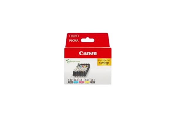 Canon  PGI-580 CLI-581 BK C M Y PGBK paket med 5 patroner (svart cyan magenta gul kontor svart färg) äkta (återvunnen kartong multipack)