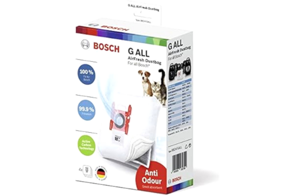 Bosch  dammsugarpåse BBZAFGALL med PowerProtect som tar bort dålig lukt, ger hög sugeffekt för dammsugare, 99,9% filtrering, 4 st