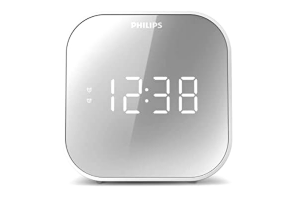Philips  väckarklocka med radio, radio med spegeldisplay för sängkanten, digital radio med dubbelt larm, sömntimer och snooze-funktion, bärbar med batteribackup, radio med USB-anslutning TAR4406/12