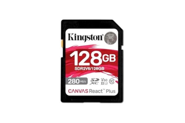 Kingston  Canvas React Plus V60 SD 128 GB SDXC UHS-II 280R/100 W U3 V60 för Full HD/4K