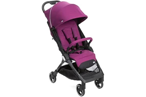 Chicco Poussette Chicco We Pliable Ultra-Légère de 0 Mois à 22 Kg, Poussette de Voyage Inclinable avec Position de Couchage, Bretelles Rembourrées, Fermeture Compacte, Housse et Protection Pluie - Cyclamen
