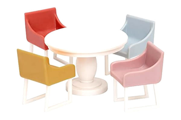 Lundby  Dockhustillbehör Kök Möbelset Bord och Stolar, Möbler till Dockskåp Matgrupp 5-delat Tillbehör Dockhus Accessoarer till 11 cm Docka- Barn Ålder 3+, Skala 1:18