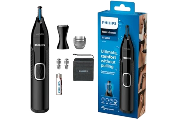 Philips  nästrimmer 5000-serien - Trimma näsa, öron- och ögonbrynhår - Fullt tvättbar - Hudskydd - Rostfria blad - Lämplig under duschen - Precisionskam - Resepåse - NT5650/16 (Packaging may vary)