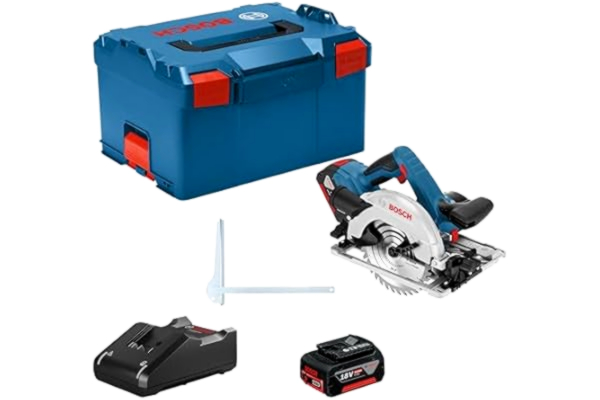 Bosch  Professional 18V System sladdlös cirkelsåg GKS 18V-57 G (med 2x 4,0 Ah-batterier + snabbladdare GAL 18V-40, 1x sågklinga, i L-BOXX 238)