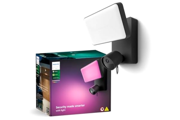 Philips  Hue Secure-strålkastare med integrerad smart 1080p-hemkamera, svart, för utomhusbruk, enkel att installera, tvåvägskommunikation, fungerar med säkerhetscentret i Philips Hue-appen
