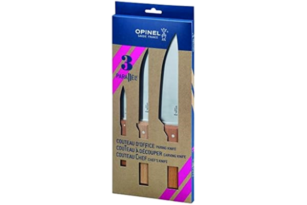 Opinel OPINEL - Coffret Trio Parallèle - Couteaux OPINEL - Set de couteaux de cuisine professionnels - Couteau d’Office, Couteau à Découper, Couteau Chef Multi-Usage - Lame Inox & Manche en Bois de Hêtre