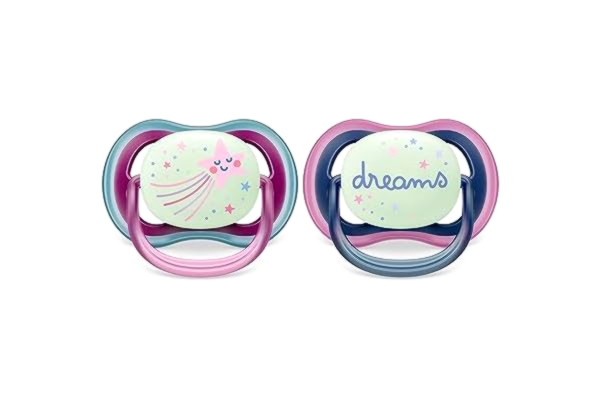 Philips  Avent ultra air-napp – 2 lätta nappar som andas och lyser i mörkret för barn 6–18 månader, BPA-fri med steriliserande bärfodral (modell SCF376/14)