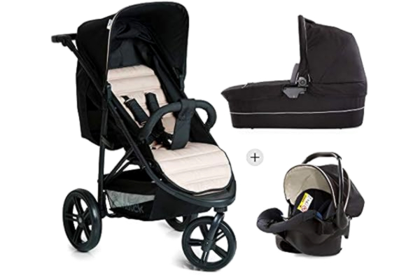 Hauck  Rapid 3 Plus Trio zestaw trzykołowy wózek dziecięcy, zestaw do 25 kg, fotelik dla niemowląt z materacem od urodzenia, uchwyt z regulacją wysokości, mały, składany, lekki, caviar/beżowy