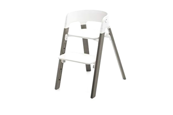 Stokke  Steps Chair - Adjustable, Grow-Along high Chair Suitable for Newborns, Babies and Toddlers - Seat: White - Wood: European Beech - Legs Colour: Hazy Grey