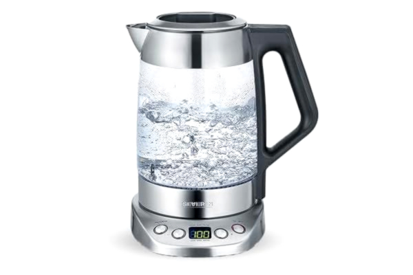 Severin SEVERIN Glass Tea and Water Kettle, tekittel med justerbar temperatur och bryggtid, glaskittel med förinställda teprogram, 3000 W, rostfritt stål, WK 3479