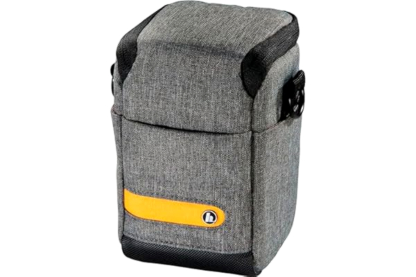 Hama  Kameraväska "Terra" tillverkad av återvunnen polyester (fotoväska för digitalkamera med objektiv 8 x 7,5 x 13 cm, bärrem för upphängning som axelväska, bältesögla för magväska) grå