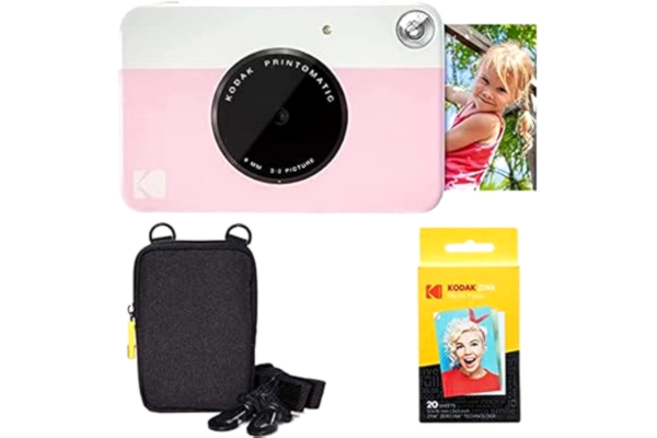 Kodak KODAK Printomatic Instant Camera (Roze) Basisbundel + Zink Papier (20 Vellen) + Deluxe Case