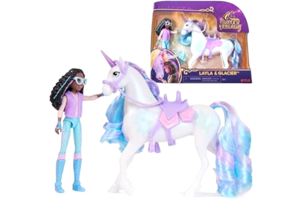Spin Master Unicorn Academy Enhörningsskolan - Glacier Unicorn + Layla-dockan - enhörning, docka och samlartillbehör - Enhörningsskola-serien inspirerade leksaker - leksak för barn från 4 år och uppåt