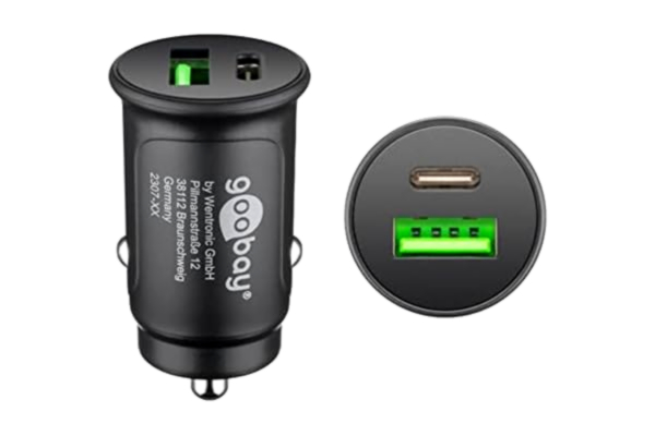 Goobay goobay 59521 2-port bil/billaddare med USB-C PD (Power Delivery), mini cigarettändare dubbel USB-laddare, personbil och lastbil (12 V/24 V), 27 W, svart