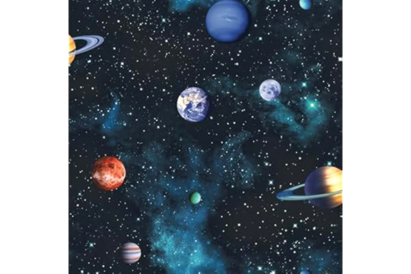 Arthouse  Kosmos Rymdplaneter Kolgrå Tapet - Blinkande stjärnor på en midnattsbakgrund med gröna accenter - Fantastisk 3D-effekt - Perfekt för tonårssovrum - 668100