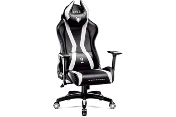 Diablo  X-Horn 2.0 Fotel Gamingowy Krzesło Biurowe Dla Gracza Obrotowy Regulowane Podłokietniki 3D Ekoskóra Ergonomiczny Design Funkcja Bujania Poduszka Pod Kark i Lędźwie (Czarno-Biały, King)