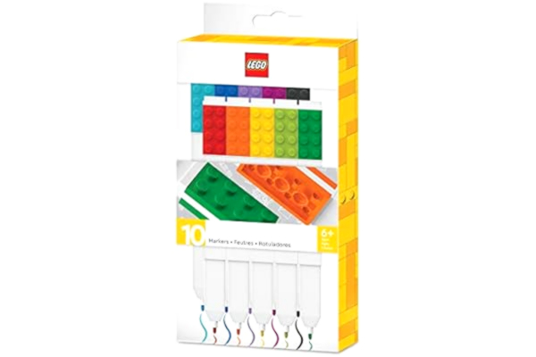 LEGO IQ LEGO ikoniska skrivmaterial 10-pack markörer: Kreativ snabbtorkande gelpenna med LEGO platta - Set med 10 färger, fin spets 0,7 - kontorsskrivverktyg