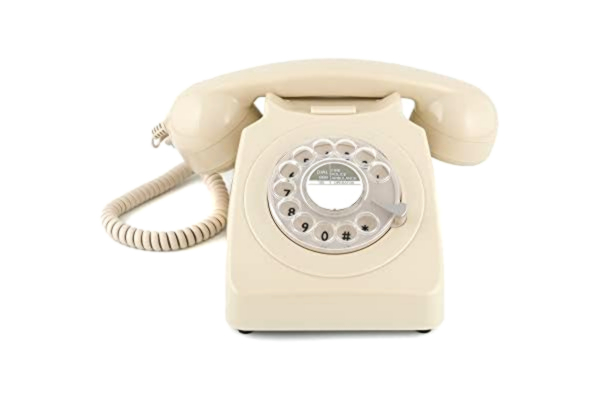 GPO Phones GPO 746 Rotary 1970s-stil Retro hemtelefon med sladd, nummerskiva, autentisk ringsignal - vit