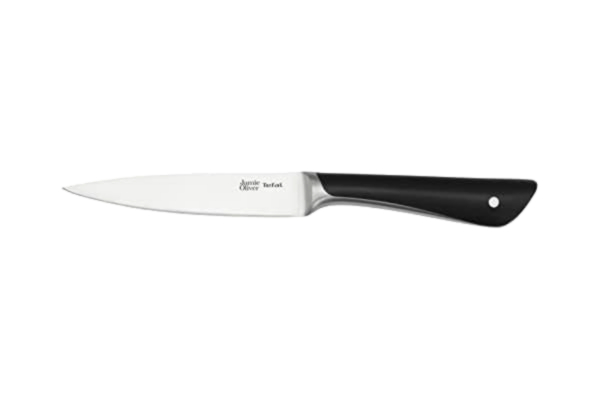 Tefal  Jamie Oliver by K26709 Universalkniv 12 cm, hög skäreffekt, kökskniv med distinkt design, resistenta och hållbara blad, rostfritt stål, svart