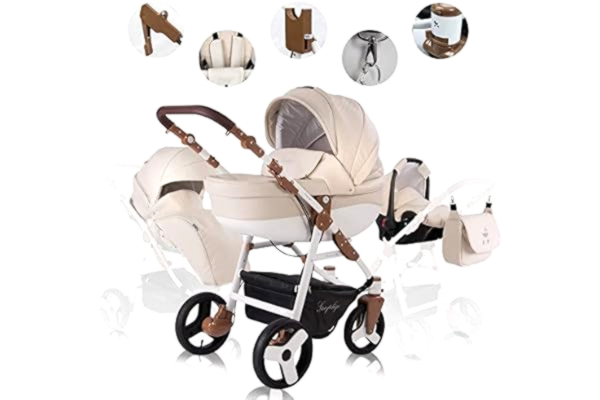 Friedrich Hugo  Simpligo | Wózek dziecięcy kombi 3 w 1 | Kolor: piaskowy (sztuczna skóra)