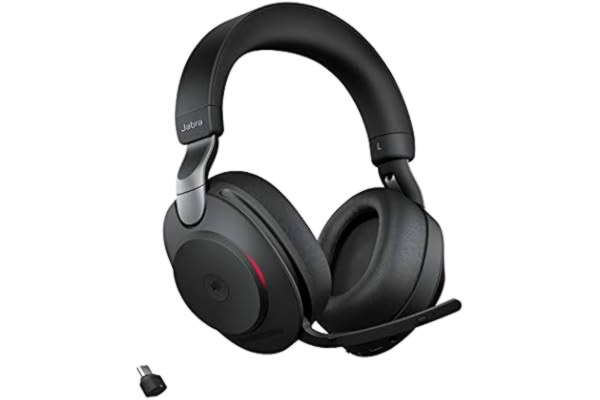 Jabra  Evolve2 85 trådlöst headset - Bullerdämpande Microsoft Teams- certifierade stereohörlurar med lång batteritid- USB-C Bluetooth-adapter - svart