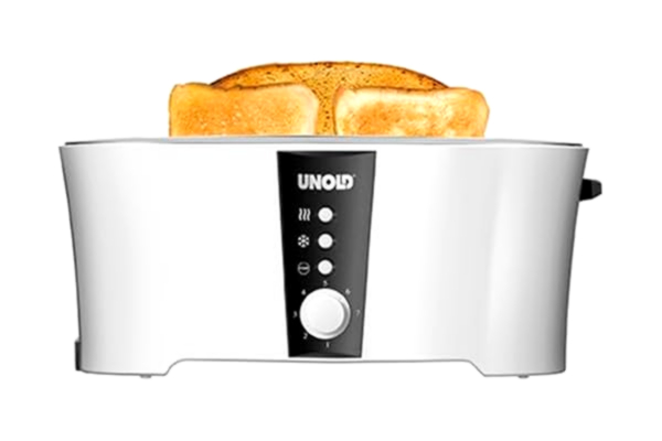 Unold  38020, vit/svart, 4 funktioner: grillning, tina, värma, stopp, 4 skivor, bakverk, 1 300 W