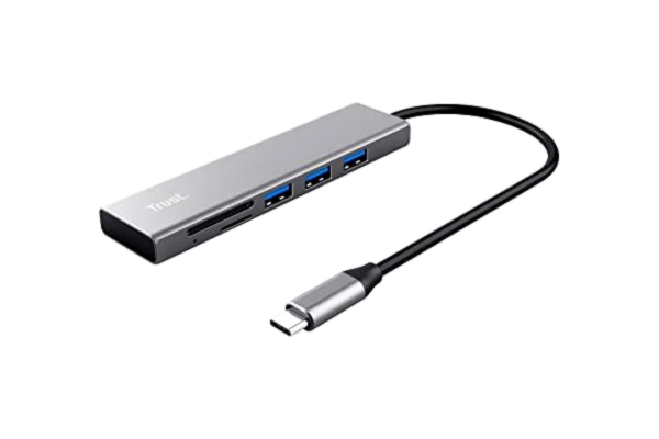 Trust  Halyx Snabb USB-C-hubb och kortläsare, USB 3.2 Gen 1, SD och Micro SD-kortläsare 104 Mbit/s, (mikro) SD, SDHC och SDXC upp till 2 TB, PC, MacBook, Chromebook, bärbar dator