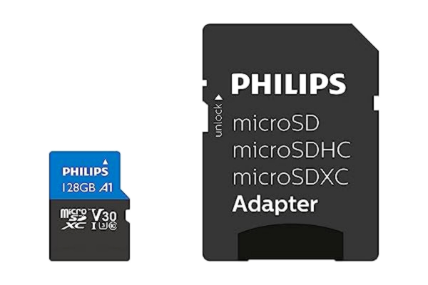 Philips  Ultra Pro microSDXC-kort 128 GB + SD-adapter UHS-I U3, läshastighet upp till 100 MB/s, A1 Fast App Performance, V30, minneskort för smartphones, surfplattor, PC, kortläsare, 4K UHD-video