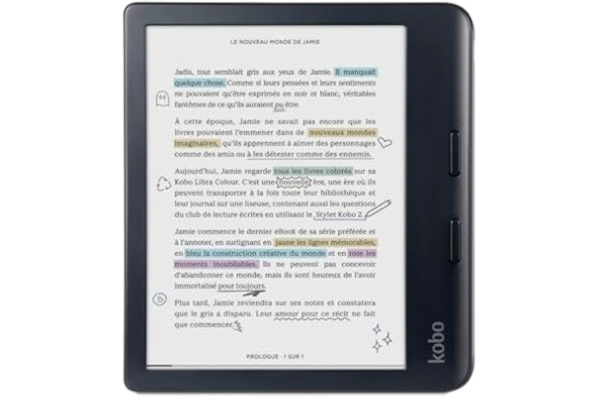 Kobo  Libra Colour eReader | Kaleido™ 3 7" E-skärm | Justerbar färgtemperatur och ljusstyrka | Blå ljusreduktion | e-böcker och ljudböcker | 32 GB minne | Vattentät | Svart
