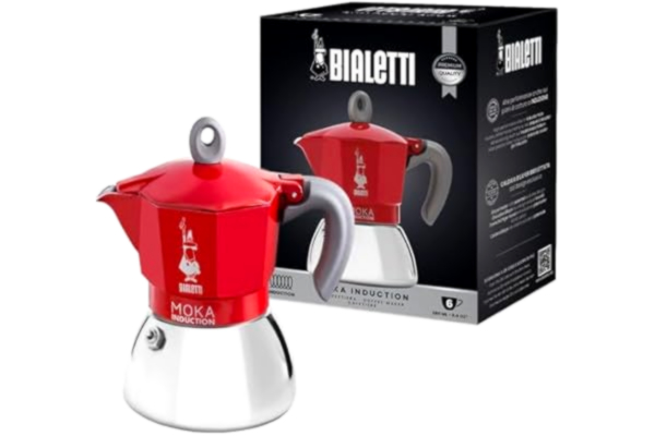 Bialetti  – Moka Induktion Kaffebryggare, Kaffebryggare För Moka, Passar För Alla Typer Av Spishällar, 6 Espressokoppar (270 Ml), Röd