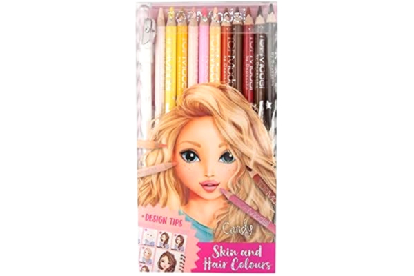 Top Model Depesche 5678 TOPModel – färgpennset, 12 pennor i hud- och hårtoner, inklusive pennvässare och målarinstruktioner, för färgläggning av ansikten och hår