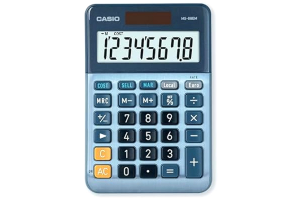 Casio CASIO Bordsräknare MS-88EM, 8-siffrig valutautvandling, Cost/Sell/Margin, aluminiumfront, sol-/batteridrift
