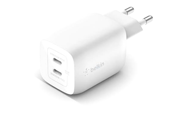 Belkin  65 W dubbel USB Type C väggladdare, snabbladdande Power Delivery 3.0 med GaN-teknik, USB C laddare för iPhone 15, 14, 13, 12, iPad Pro, MacBook, Galaxy S24, Pixel, Note, Sony, Tab och fler