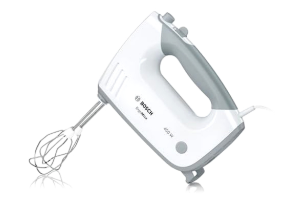 Bosch  Elvisp Styline 500 Watt Vit - 5 hastigheter - Ergonomiskt handtag - Lätt och enkel att hantera - Stark motor - Sladdlängd 1,4 m - Diskmaskinssäkra vispar och degkrokar - MFQ36400
