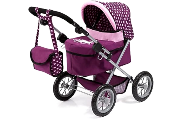 Bayer Design  13037AA Dockvagn Trendy med väska, höjdjusterbart handtag, hopfällbar, integrerad korg, stora hjul, för pojkar och flickor från 3 år