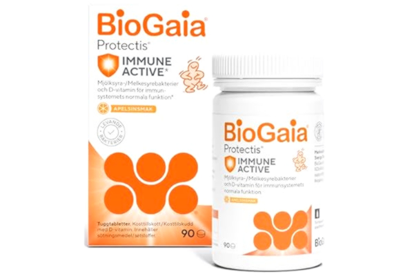 BioGaia  Protectis Tuggtabletter Med Vitamin D3, Probiotiska Mjölksyrabakterier För Mage Och Immunförsvar, För Hela Familjen, 90 Tabletter