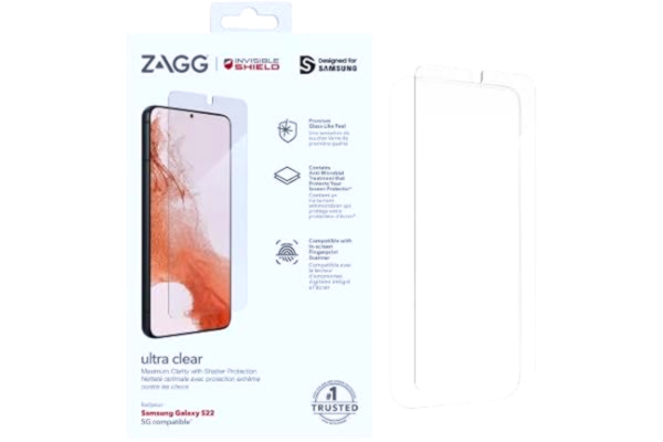 Zagg ZAGG InvisibleShield Clear+ skärmskydd för Samsung Galaxy S22 6,1 tum – slagskydd, beröringskänslig, enkel applikation, full täckning