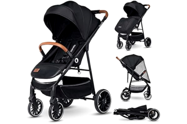 Lionelo LIONELO Alexia kinderwagen vanaf de geboorte tot 15 kg, verstelbare rugleuning, van zit- tot ligpositie, XXL kap met zonwering, PU-wielen, tas, muggennet