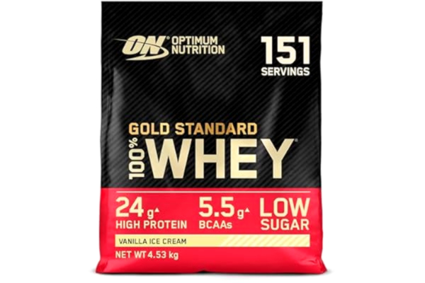 Optimum Nutrition  Gold Standard 100% Whey Vassleprotein, Vanilla Ice Cream, 4,53kg, 151 Portioner